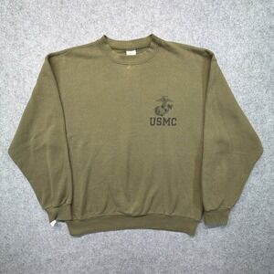 Vintage 80s USMC Marines Crewneck Sweatshirt Medium Warm Up Military Green